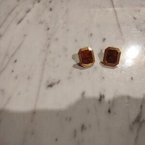 Avon Gold and Brown Geometric Earrings